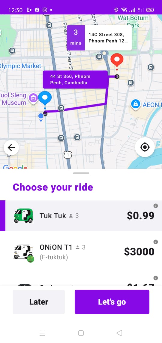 EasyGetApp Ride Selection